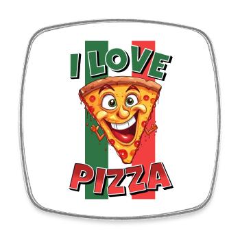 I Love Pizza Pizzastück Gesicht Lacht Pizzeria - Viereckiger Kühlschrankmagnet - Weiß - Vorne
