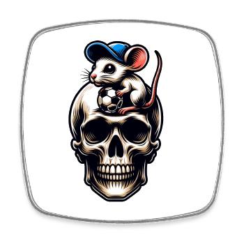 Skull Maus und Fussball lustiges Fussballmotiv - Viereckiger Kühlschrankmagnet - Weiß - Vorne