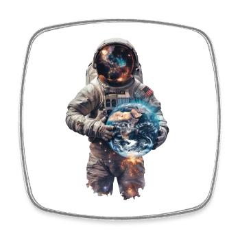 Astronaut mit Erde - Viereckiger Kühlschrankmagnet - Weiß - Vorne