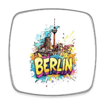 Berlin Skyline Fernsehturm Deutschland Stadt Bunt - Viereckiger Kühlschrankmagnet - Weiß - Vorne