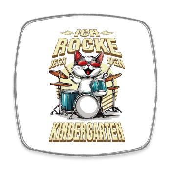 Kindergarten Kita Katze Schlagzeug Rock Musik - Viereckiger Kühlschrankmagnet - Weiß - Vorne