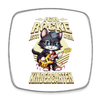 Kindergarten Kita Katze Gitarre Rock Musik - Viereckiger Kühlschrankmagnet - Weiß - Vorne