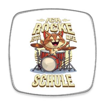 Schulkind Einschulung Katze Schlagzeug Rock Musik - Viereckiger Kühlschrankmagnet - Weiß - Vorne
