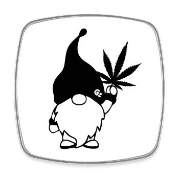 Süßer Hanf Gnom/Zwerg mit Cannabisblatt - Viereckiger Kühlschrankmagnet - Weiß - Vorne
