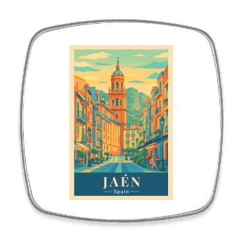 Jaén Spanien – Altstadt, Berge & Kathedrale - Viereckiger Kühlschrankmagnet - Weiß - Vorne