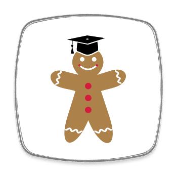 Mortarboard on gingerbread man exam PhD thesis - Square fridge magnet - white - Front