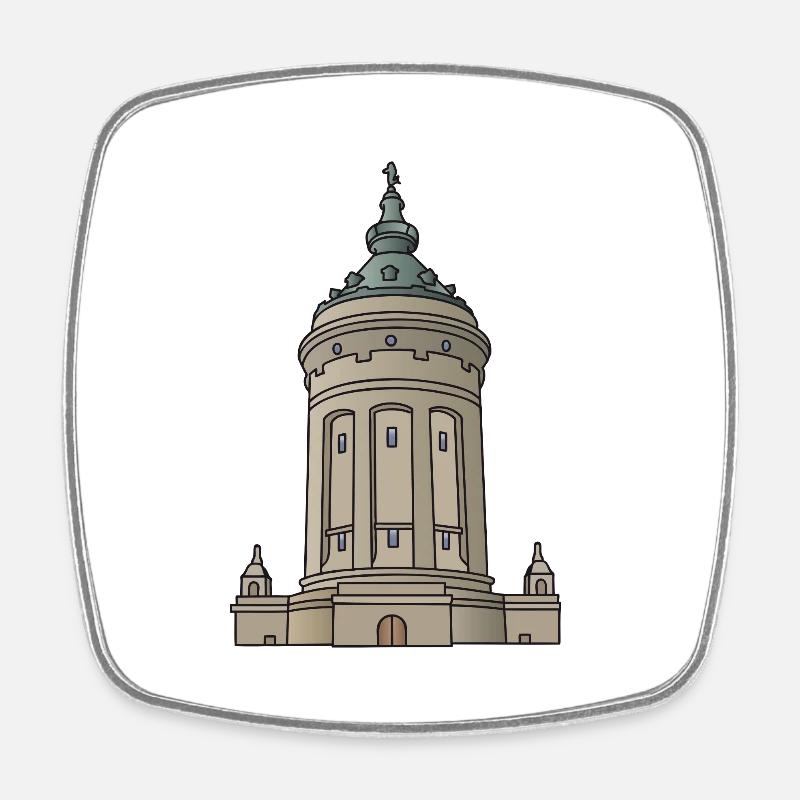 Wasserturm Mannheim c - Viereckiger Kühlschrankmagnet - Weiß
