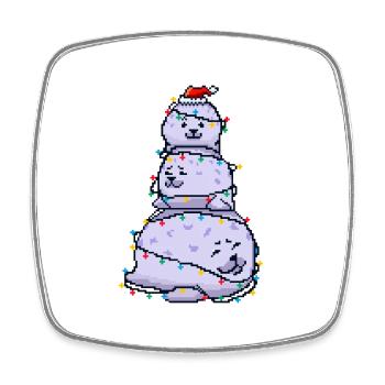 Chonky Seal Snowman Christmas Lights Pixel Art - Square fridge magnet - white - Front