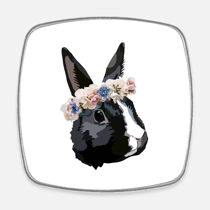 rabbit with flower wreath - Square fridge magnet - white