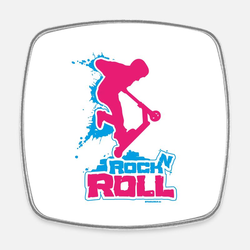 Scooter Stunt Roller Rock n Roll - Magnet carré - blanc