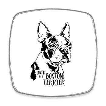 Loved by a BOSTON TERRIER Dog Wilsigns - Square fridge magnet - white - Front