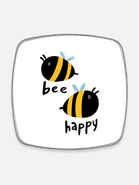 Bee Happy - Magnet carré - blanc