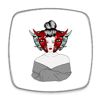 Japanese Demons Geisha - Square fridge magnet - white - Front