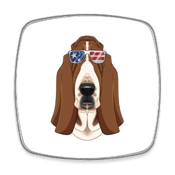 Basset Hound USA Sunglasses I American Flag - Square fridge magnet - white - Front