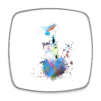 cat, colorful, watercolor, painting,graffiti,deaf,bird - Square fridge magnet - white - Front