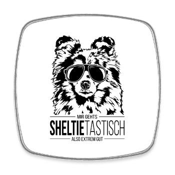 SHELTIETASTISCH Shetland Sheepdog Hundespruch Hund - Viereckiger Kühlschrankmagnet - Weiß - Vorne