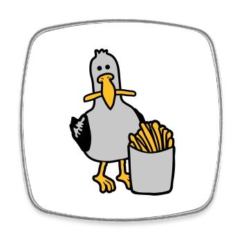 Glückliche Möwe geklaute Pommes - Viereckiger Kühlschrankmagnet - Weiß - Vorne
