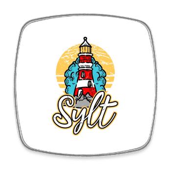 Sylt Germany City Lighthouse Skyline Font - Square fridge magnet - white - Front