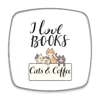 I love books, coffee and cats - Square fridge magnet - white - Front