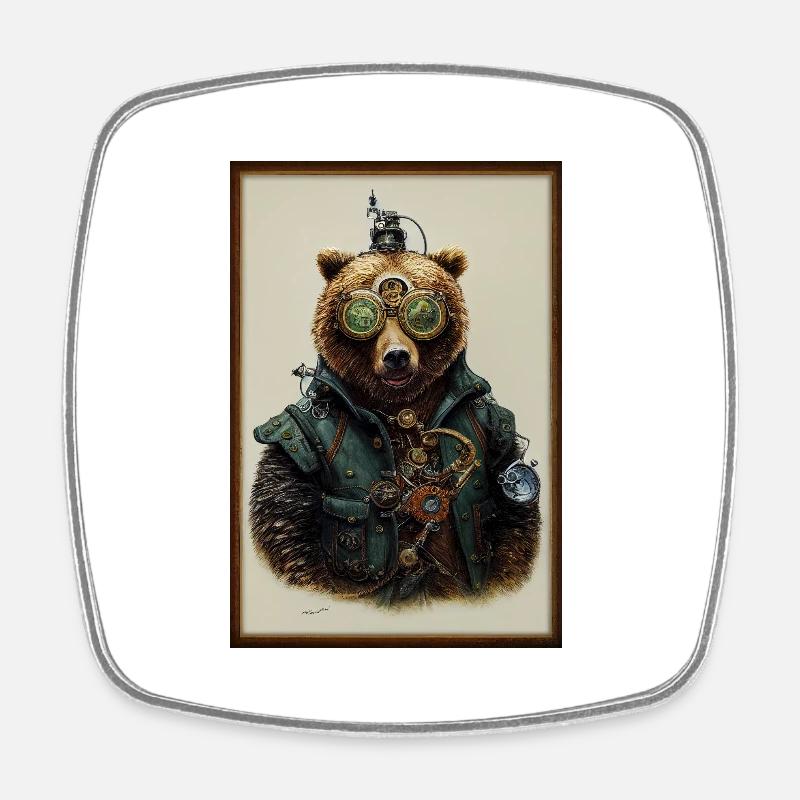 Ours Steampunk - Magnet carré - blanc