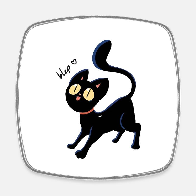 Chat Blep noir - Magnet carré - blanc