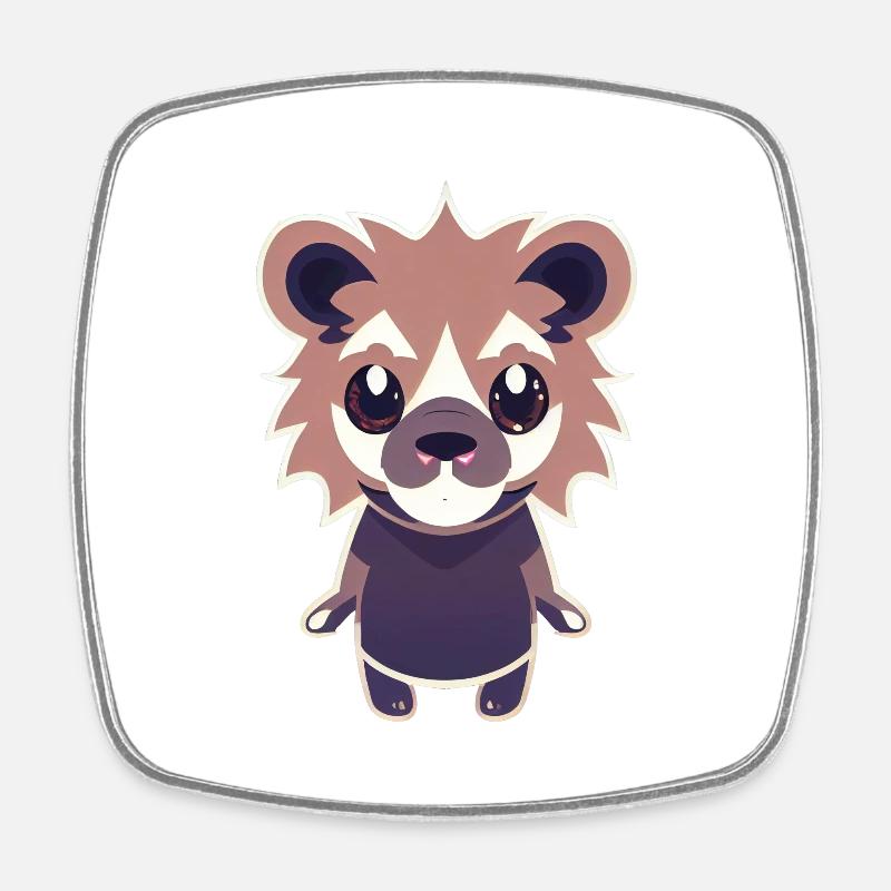 Mignon Lion Chibi Kawaii Style - Magnet carré - blanc