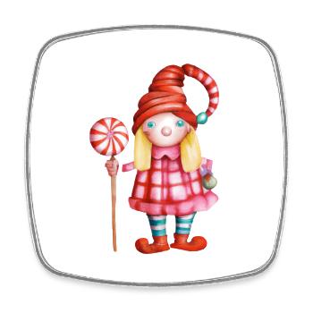 Jolie fille gnome avec sucette de Noël - Magnet carré - blanc - Devant