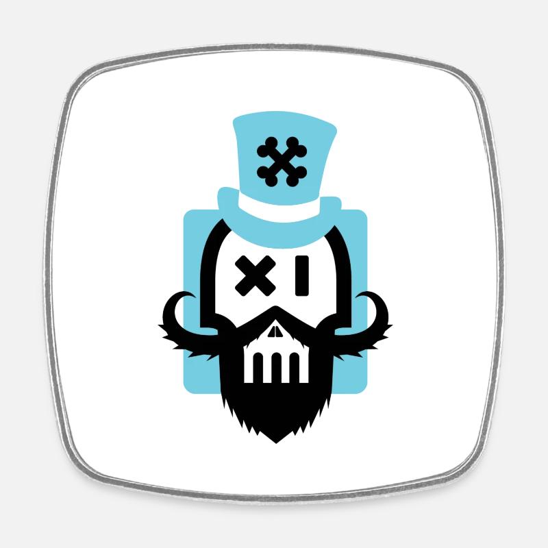 Bearded skull blue - Square fridge magnet - white