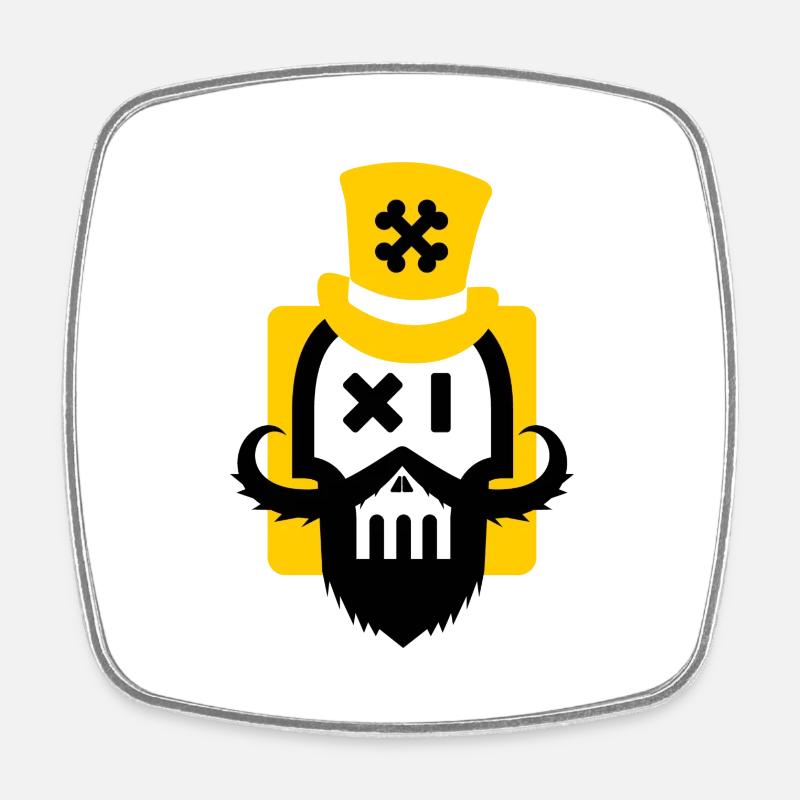 Bearded skull yellow - Square fridge magnet - white