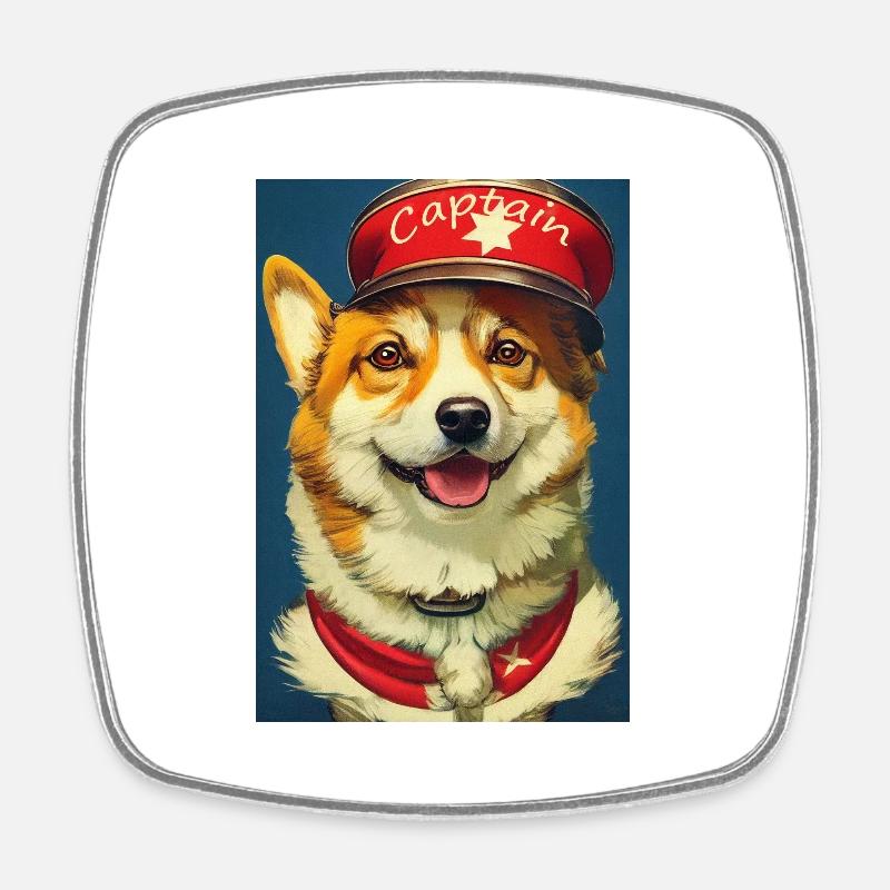 Capitaine Corgi - Magnet carré - blanc
