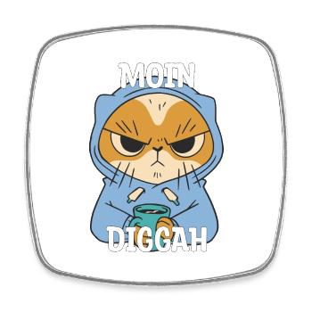 Moin Diggah Katze Kaffee Geschenk - Viereckiger Kühlschrankmagnet - Weiß - Vorne
