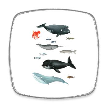 Patterns with whales and fish / underwater world - Square fridge magnet - white - Front