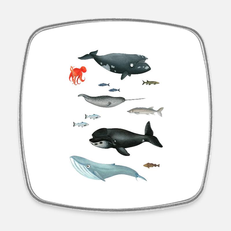 Patterns with whales and fish / underwater world - Square fridge magnet - white
