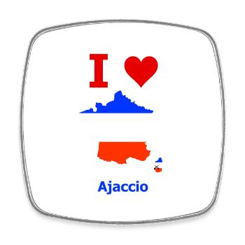 Map of France flag with the city of Ajaccio - Square fridge magnet - white - Front