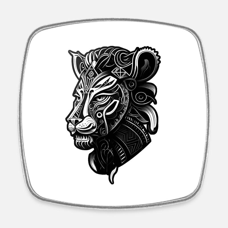 Lion - Magnet carré - blanc