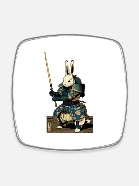Japanese rabbit in samurai armor in ukiyo-e style - Square fridge magnet - white