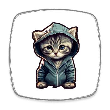 Babykatze mit Hoodie - Viereckiger Kühlschrankmagnet - Weiß - Vorne