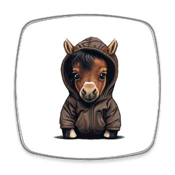 Babypferd mit Hoodie - Viereckiger Kühlschrankmagnet - Weiß - Vorne