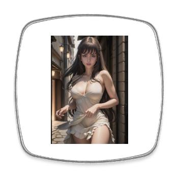 Woman in a alley, town,Generated AI - Square fridge magnet - white - Front