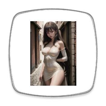 Woman in a alley, town,Generated AI - Viereckiger Kühlschrankmagnet - Weiß - Vorne