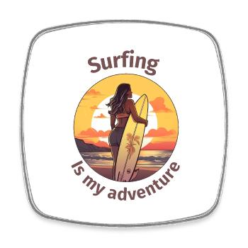 Surfing is my adventure surf girl - Square fridge magnet - white - Front