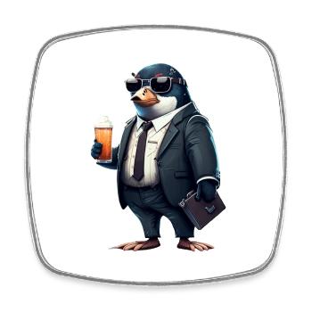 Cooler Biertrinkender Pinguin - suit up! - Viereckiger Kühlschrankmagnet - Weiß - Vorne