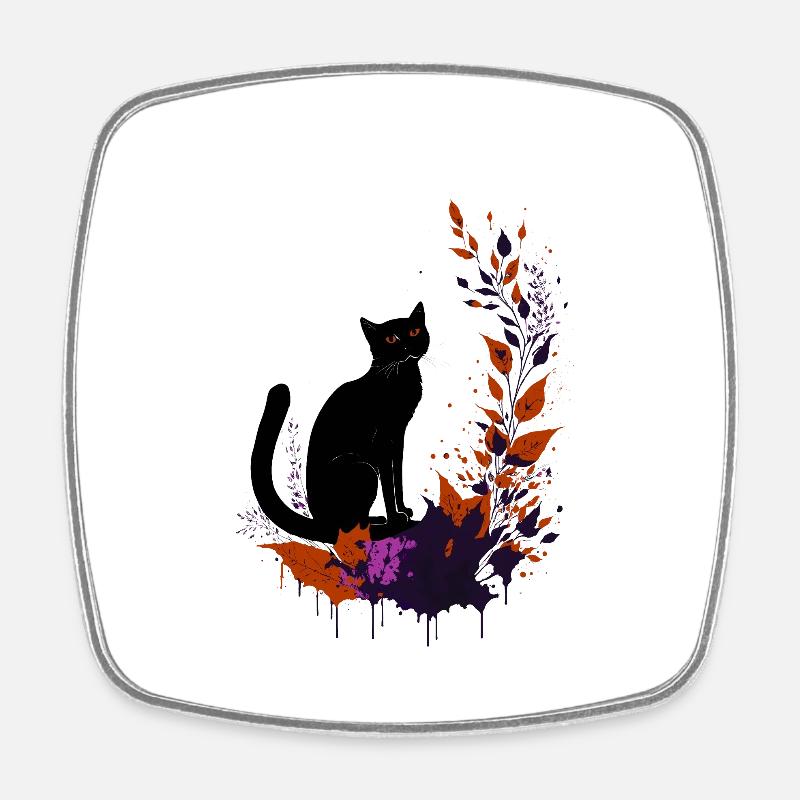 Chat noir - Magnet carré - blanc