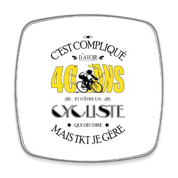 Cycliste 40 ans - Cadeau 40e Anniversaire - Magnet carré - blanc - Devant