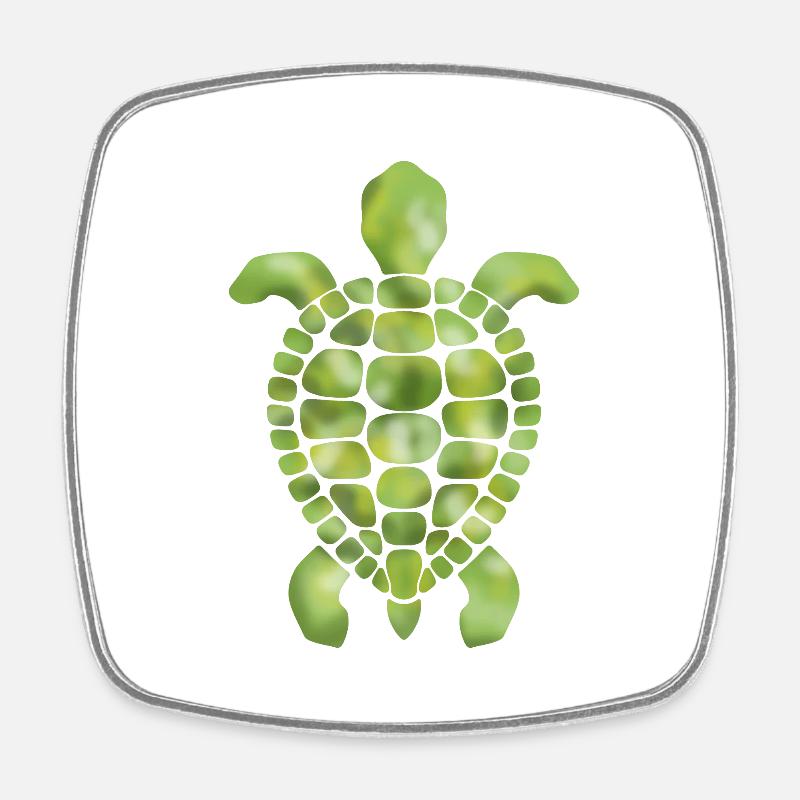 Green turtle mosaic pattern - Square fridge magnet - white