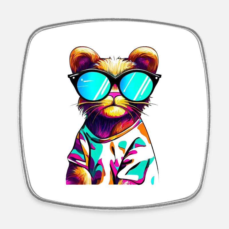 Chat cool - Magnet carré - blanc