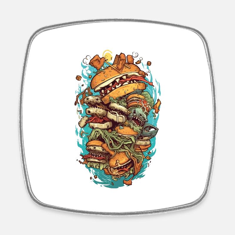 Burger Monster Design - Magnet carré - blanc
