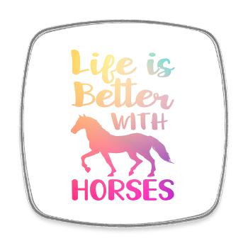 Life is Better with Horses - Viereckiger Kühlschrankmagnet - Weiß - Vorne