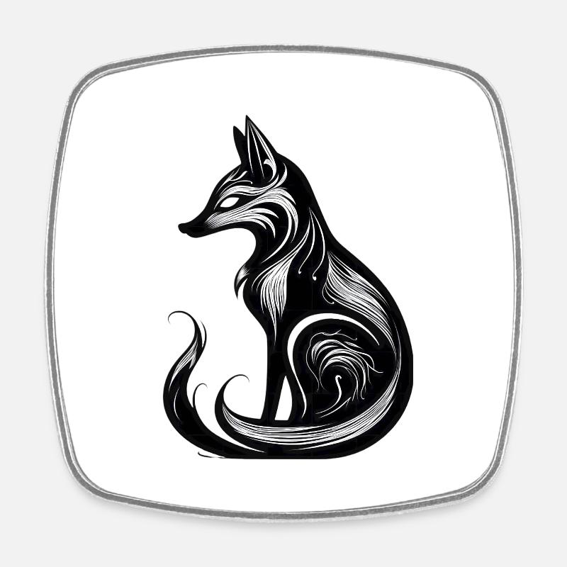 Minimalistic Black & White Fox - Square fridge magnet - white
