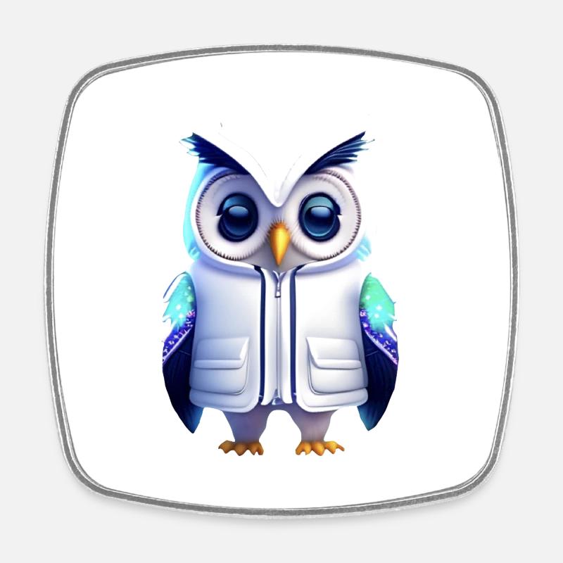 owl - Square fridge magnet - white